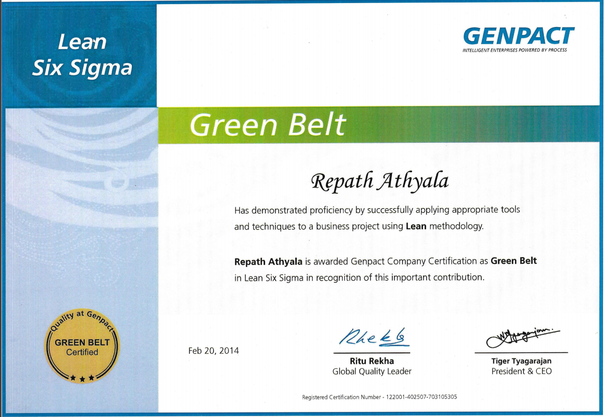 Lean Six Sigma Green Belt certificate preview